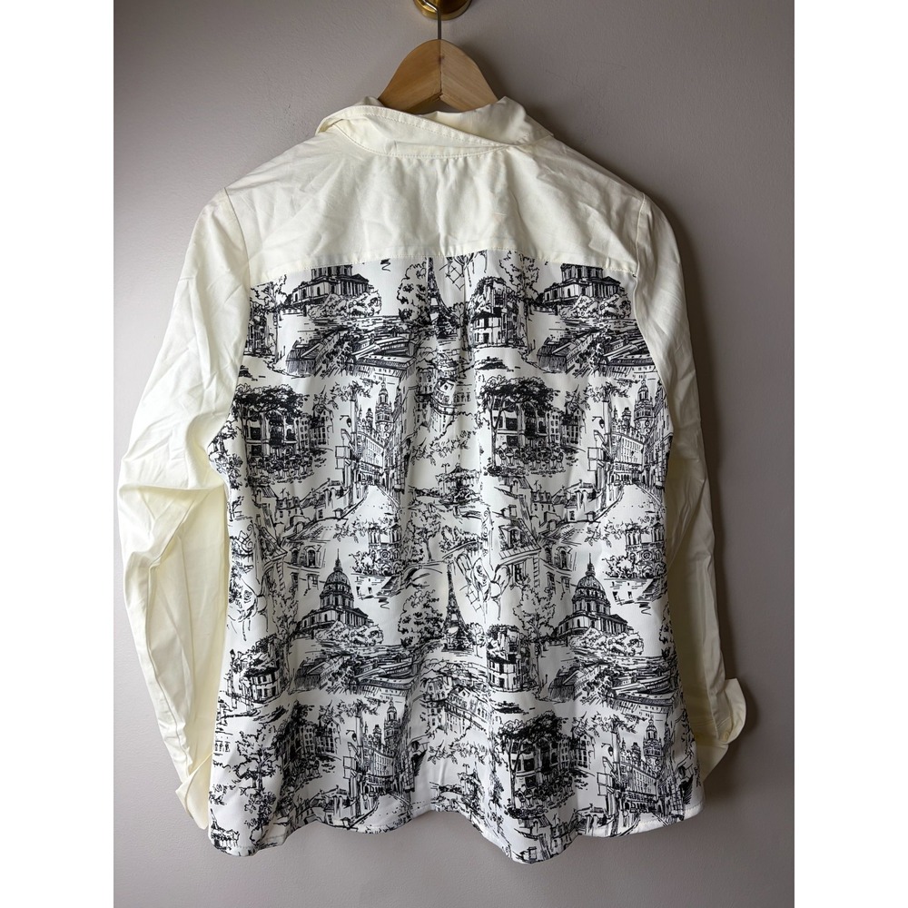 BEAUTIFUL by Lawrence Zarian Button Front Shirt with Printed Back Ivory M {#157R - Picture 4 of 4